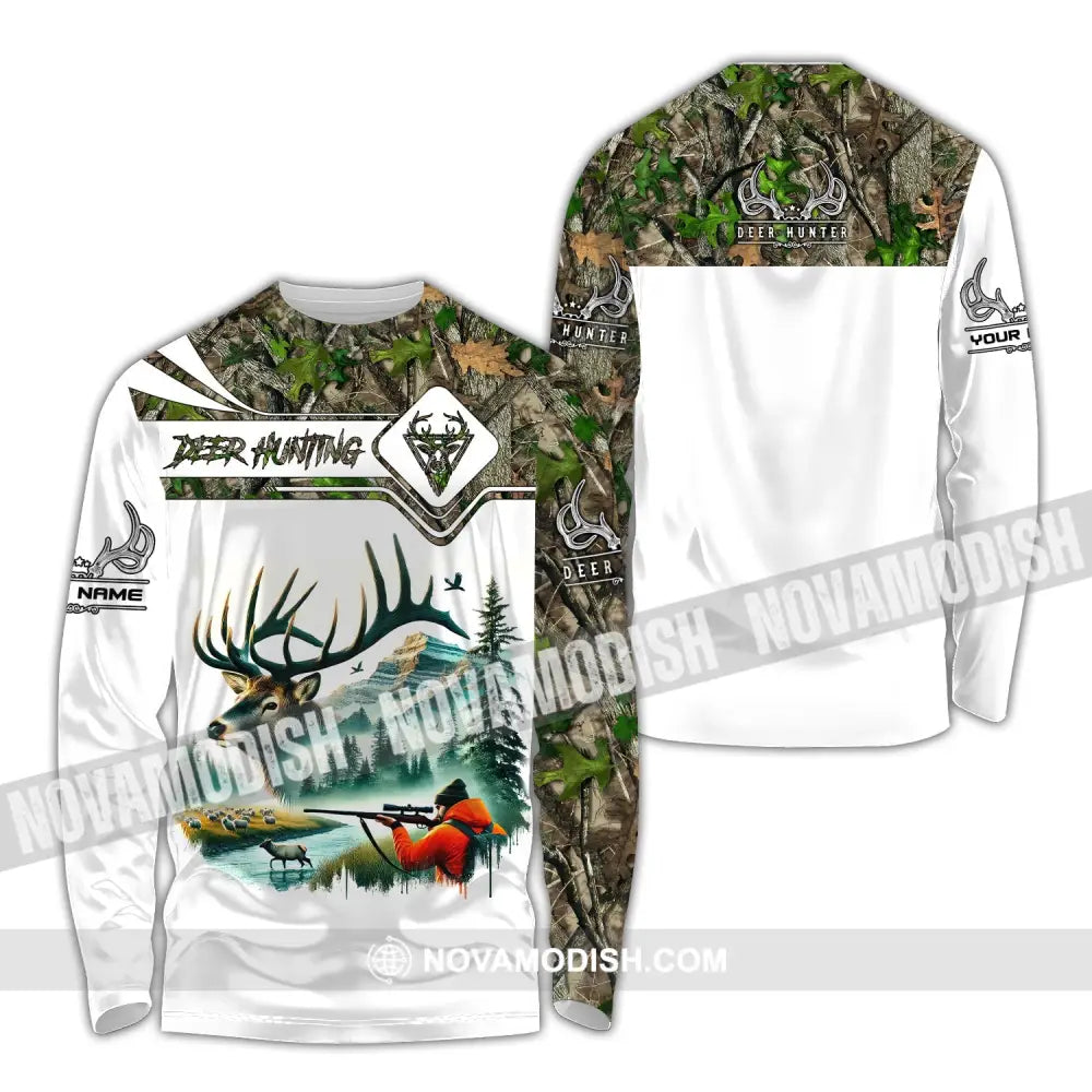 Unisex Shirt Custom Name Deer Hunter Hunting Polo Long Sleeve Animal T-Shirt / S T-Shirt