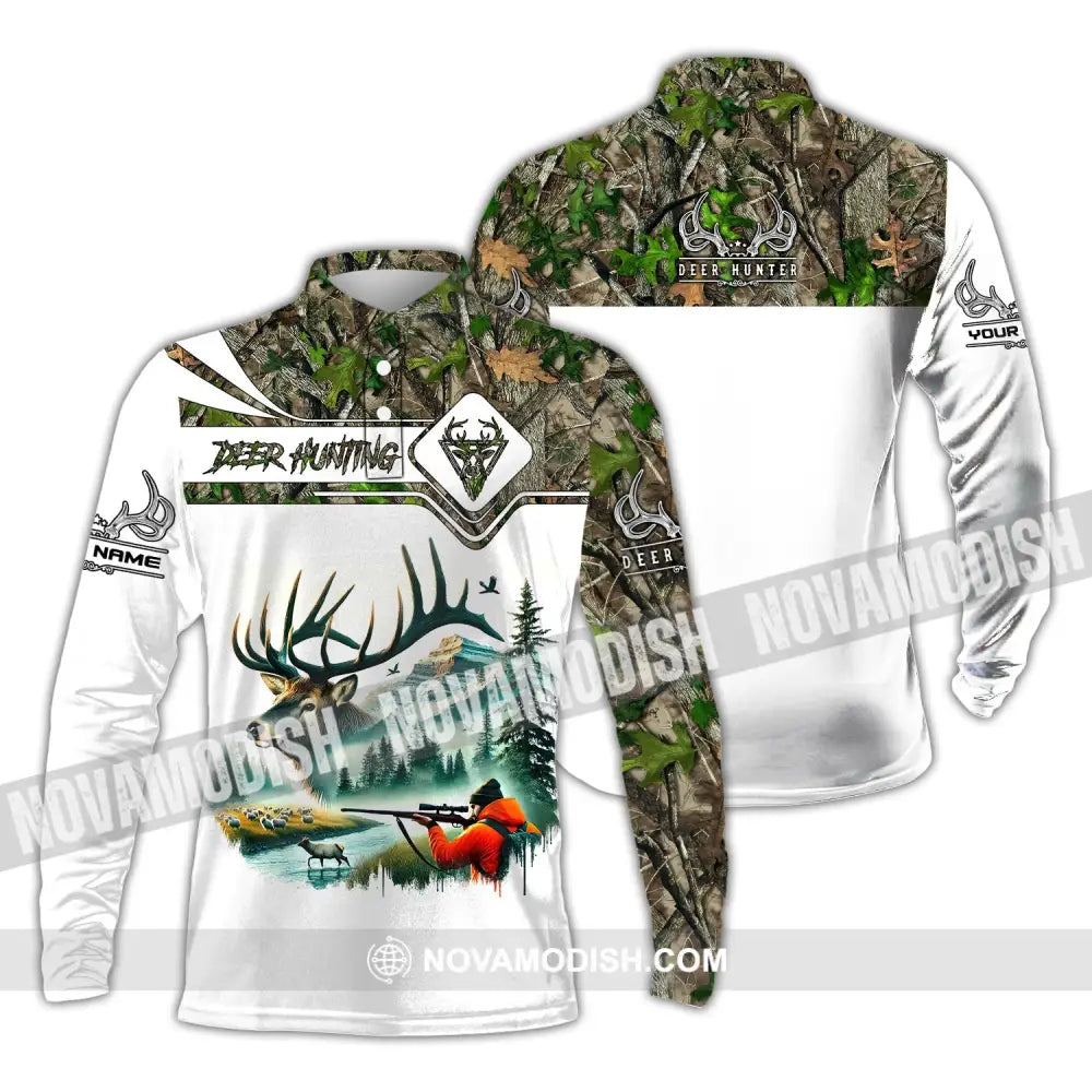 Unisex Shirt Custom Name Deer Hunter Hunting Polo Long Sleeve Animal T-Shirt / S T-Shirt