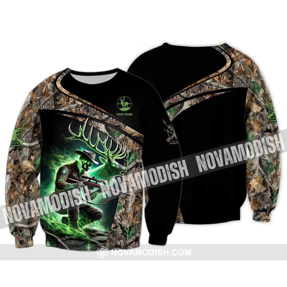 Unisex Shirt Custom Name Deer Hunting Hunter Gift Long Sleeve / S T-Shirt