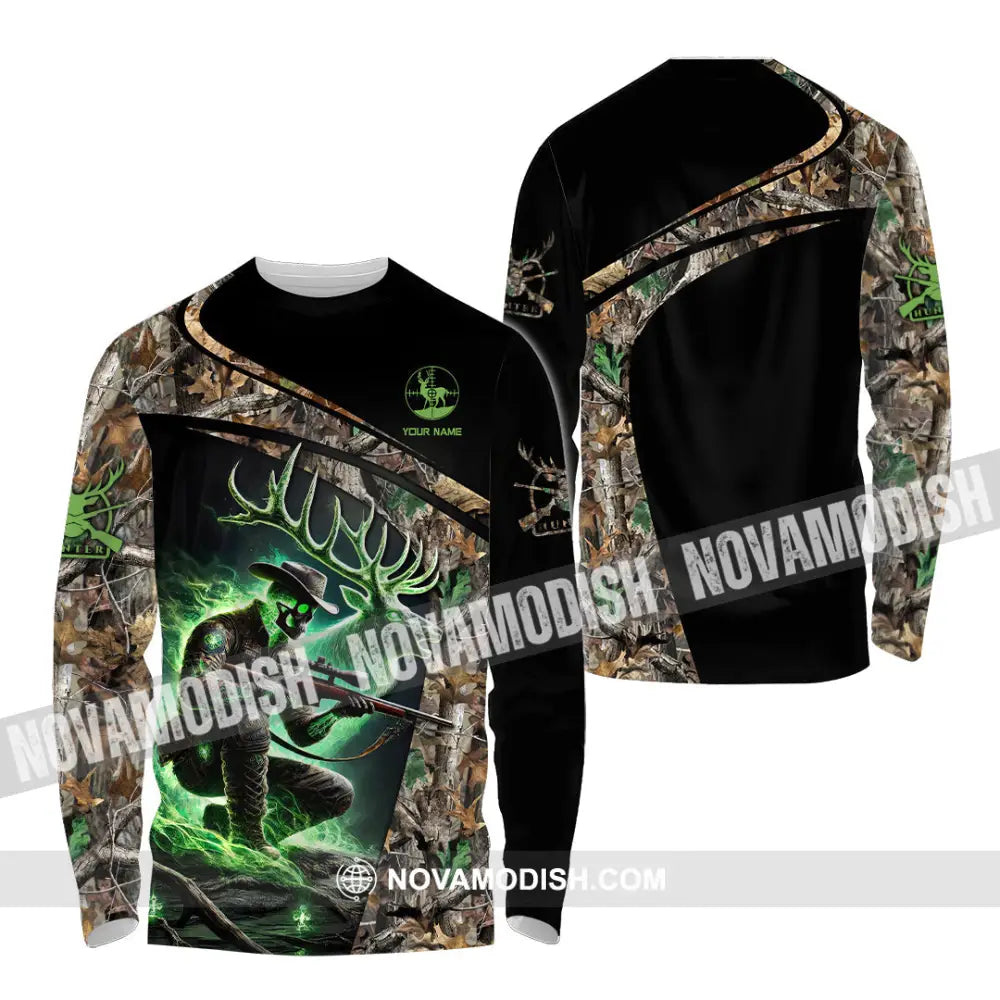 Unisex Shirt Custom Name Deer Hunting Hunter Gift Long Sleeve / S T-Shirt