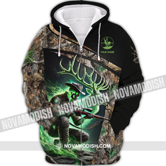 Unisex Shirt Custom Name Deer Hunting Hunter Gift Zipper Hoodie / S T-Shirt