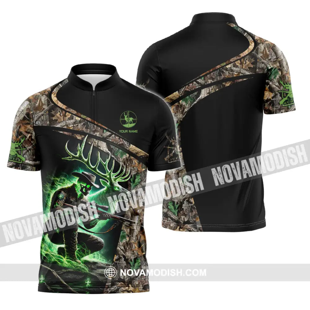 Unisex Shirt Custom Name Deer Hunting Hunter Gift Zipper Polo / S T-Shirt