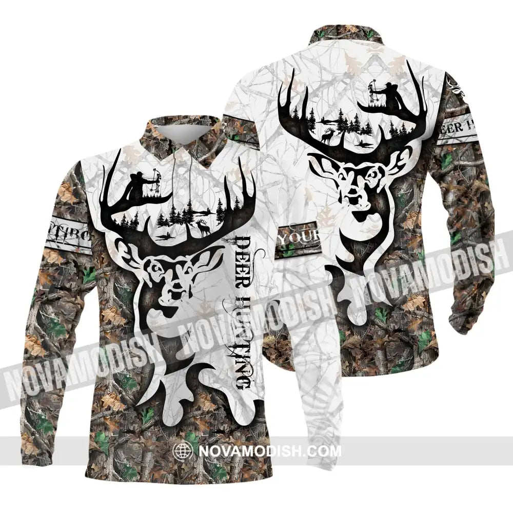 Unisex Shirt - Custom Name Shirt Deer Hunting Long Sleeve Polo / S T-shirt