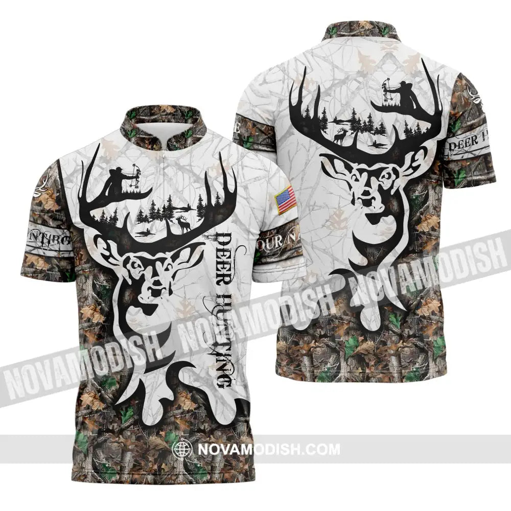 Unisex Shirt - Custom Name Shirt Deer Hunting Zipper Polo Shirt / S T-shirt