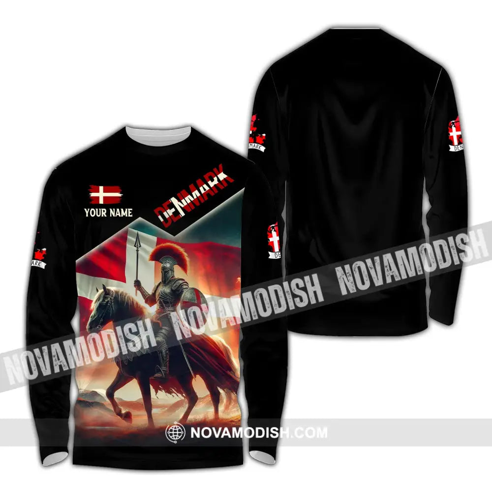 Unisex Shirt Custom Name Denmark Polo Long Sleeve T-Shirt For Danish / S