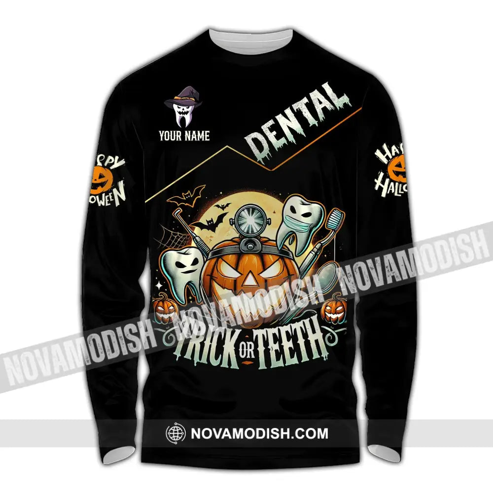 Unisex Shirt Custom Name Dentist Dental Halloween T-Shirt Gift For Long Sleeve / S T-Shirt