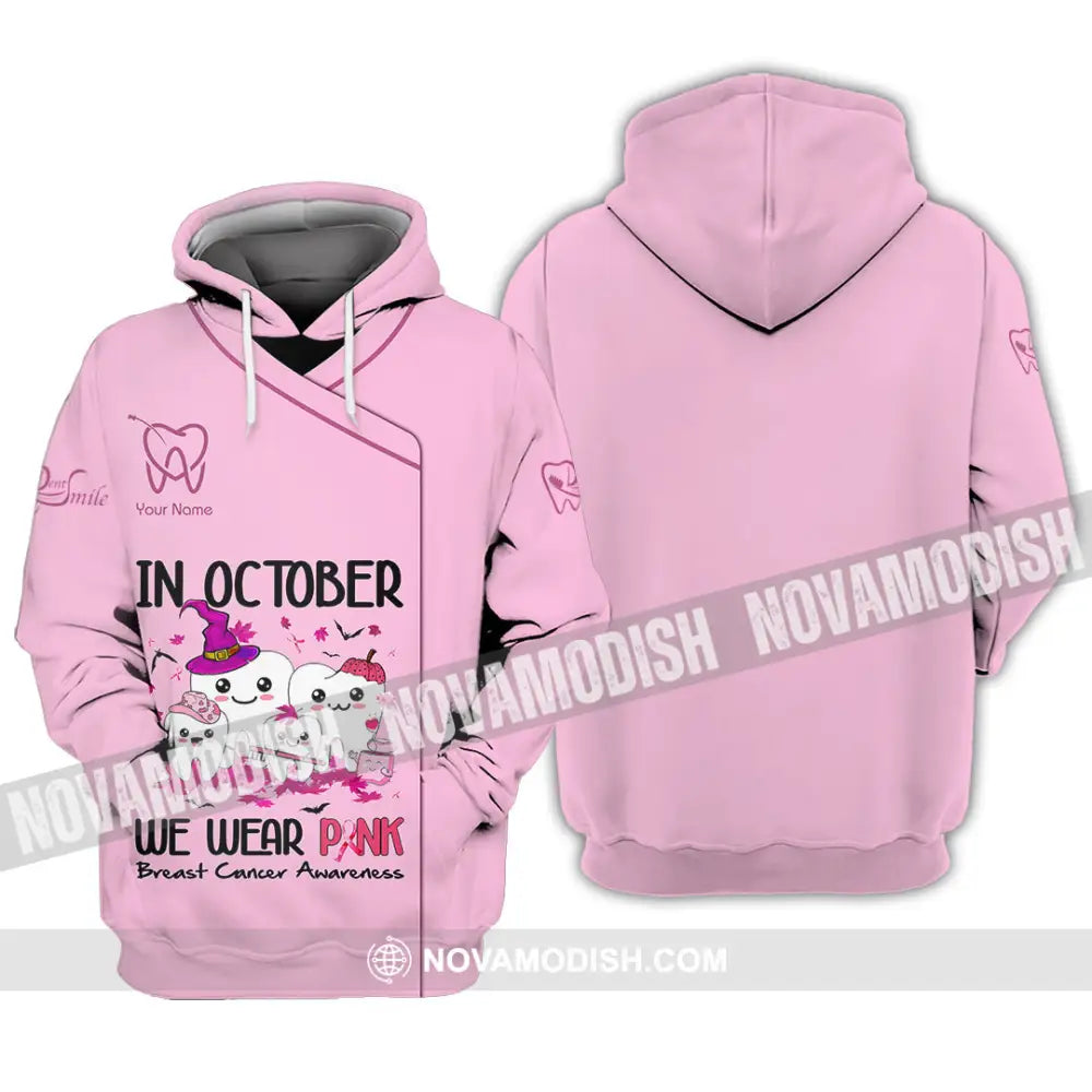 Unisex Shirt Custom Name Dentist Dental T-Shirt Breast Cancer Awareness Hoodie / S T-Shirt