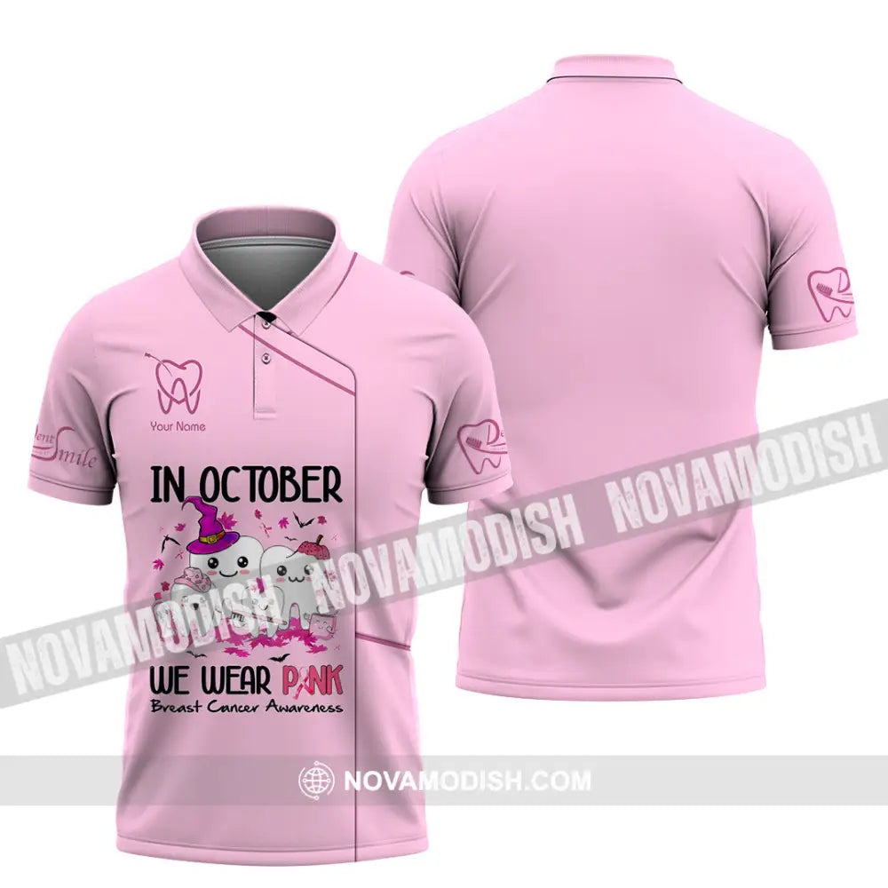 Unisex Shirt Custom Name Dentist Dental T-Shirt Breast Cancer Awareness Polo / S T-Shirt