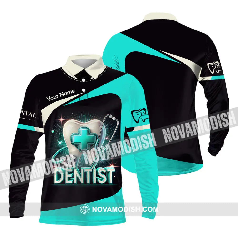 Unisex Shirt Custom Name Dentist Dental T-Shirt Gift For Long Sleeve Polo / S T-Shirt