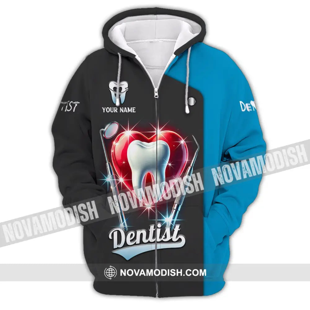 Unisex Shirt Custom Name Dentist Dental T-Shirt Gift For Zipper Hoodie / S T-Shirt