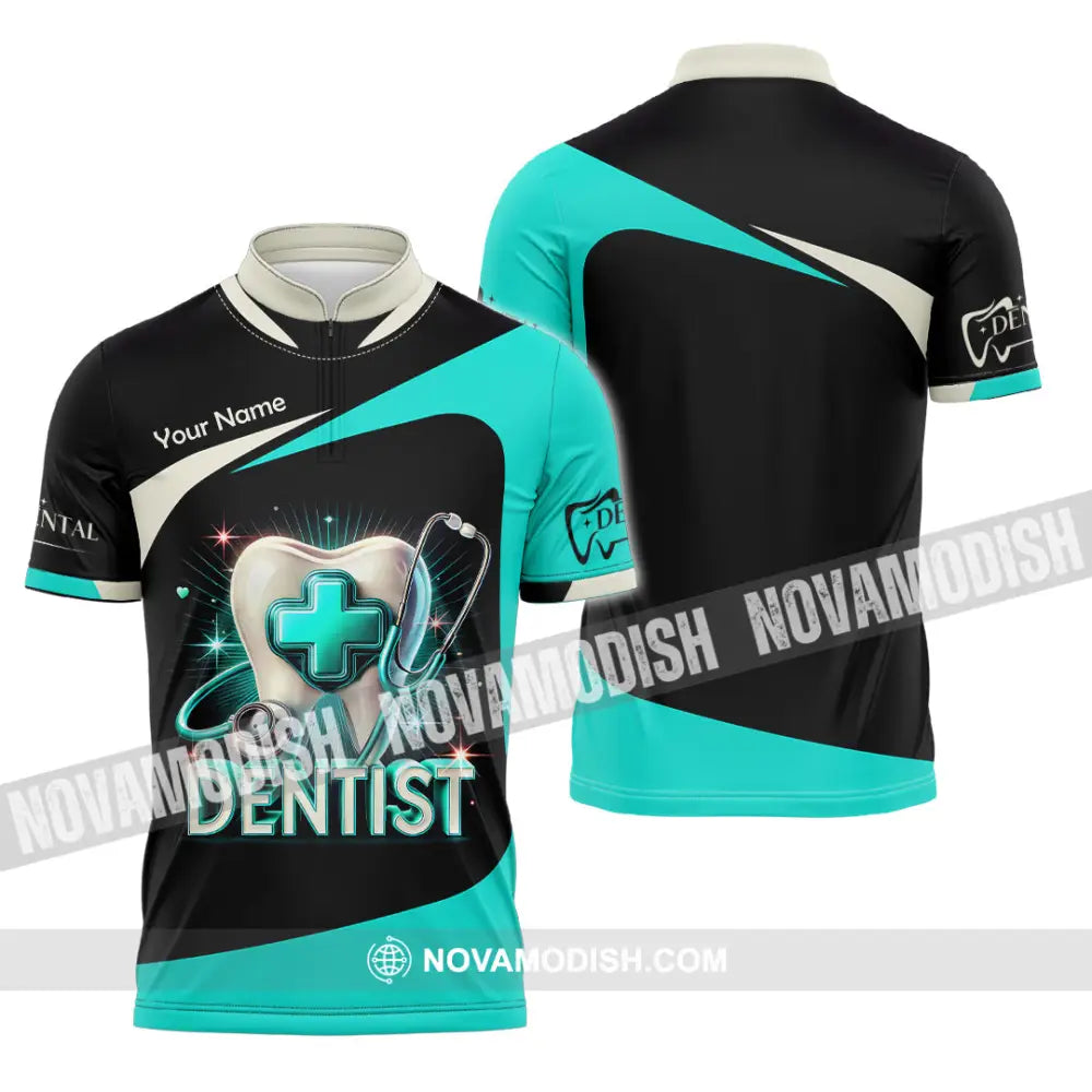 Unisex Shirt Custom Name Dentist Dental T-Shirt Gift For Zipper Polo / S T-Shirt