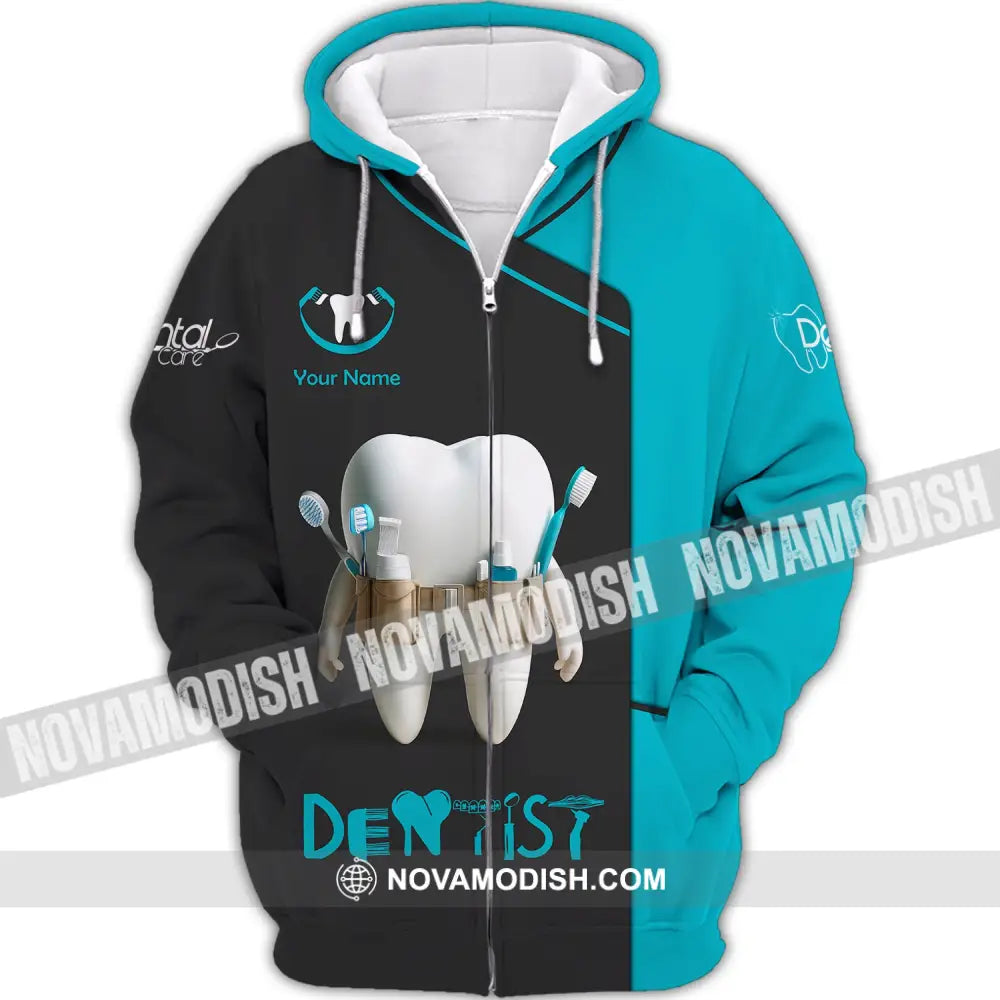 Unisex Shirt Custom Name Dentist Polo Hoodie Dental Gift For Dentists Zipper / S T-Shirt