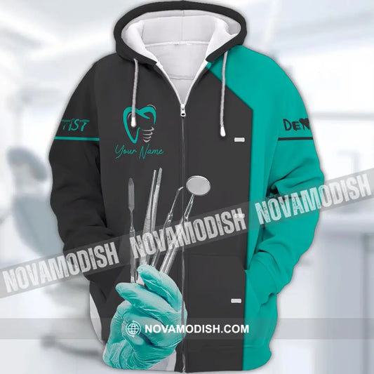 Unisex Shirt - Custom Name Dentist T-Shirt - Dentist Gloves - Gift For Dentists Zipper Hoodie / S T-shirt