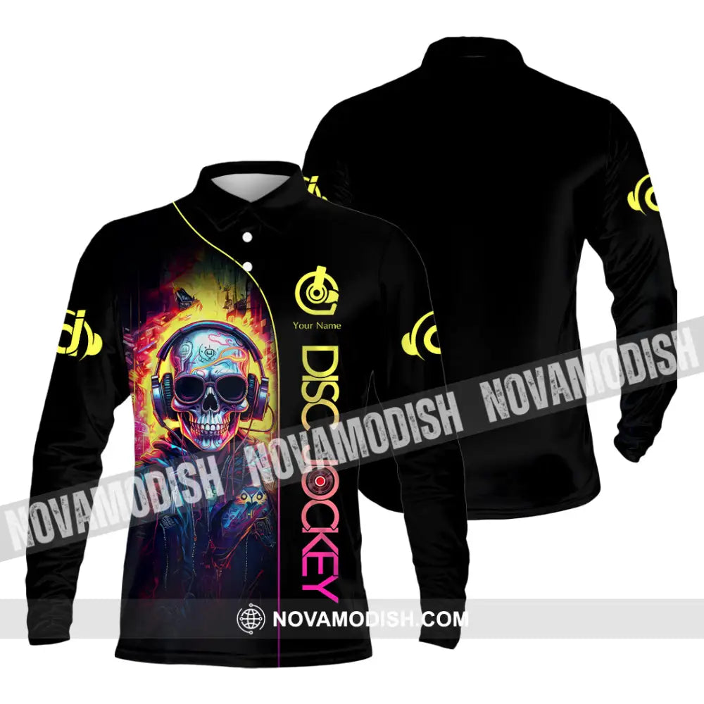 Unisex Shirt Custom Name Disc Jockey Dj Skull Hoodie Polo Long Sleeve Gift For / S T-Shirt