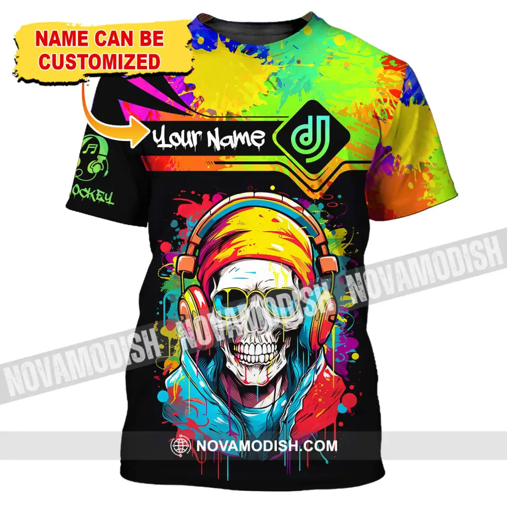 Unisex Shirt Custom Name Disc Jockey Dj Skull Hoodie Polo Long Sleeve Gift For T-Shirt