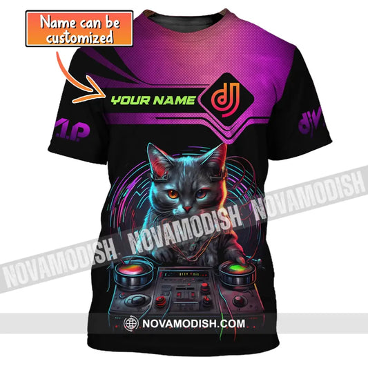 Unisex Shirt Custom Name Disc Jockey T-Shirt Dj Cat Gift For