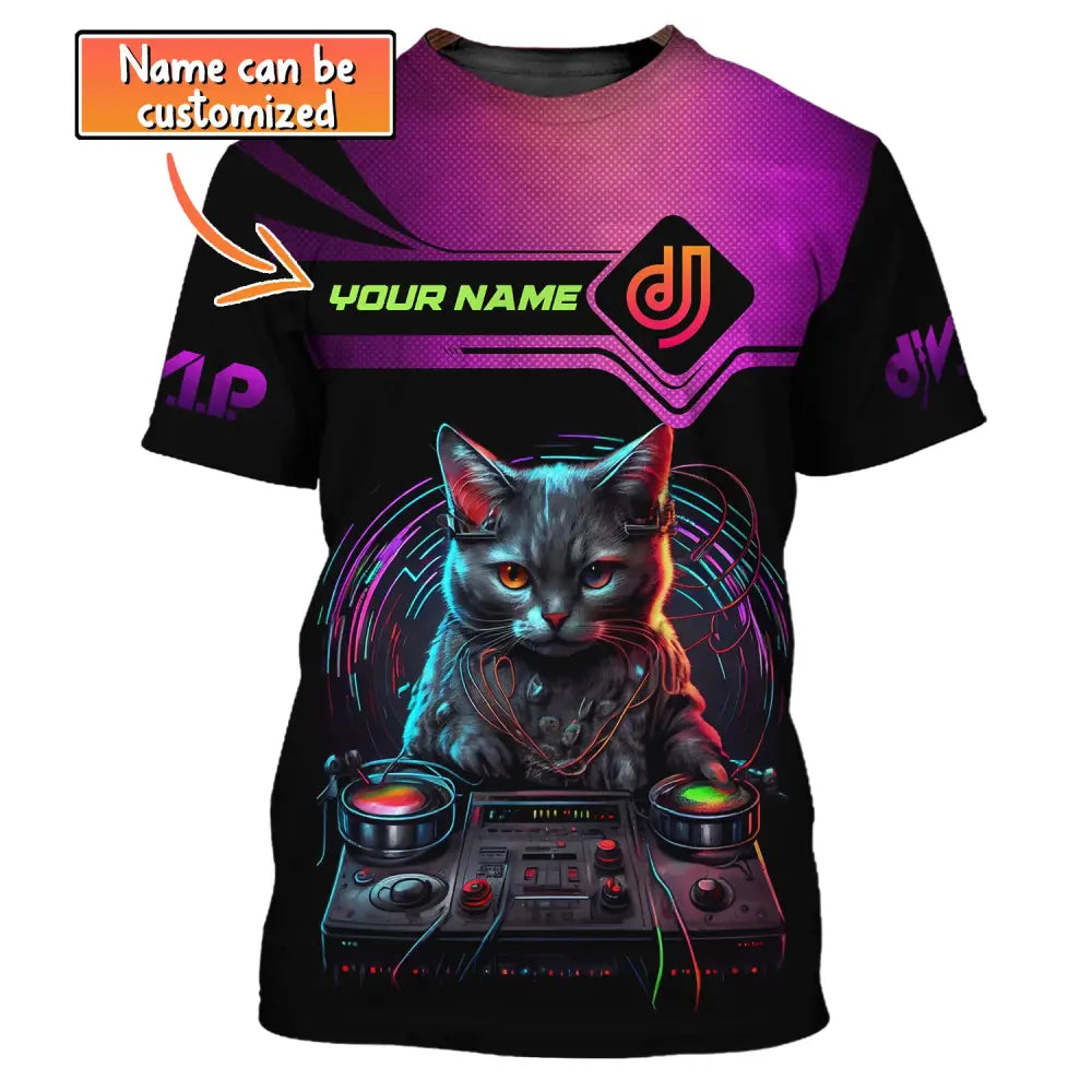 Unisex Shirt Custom Name Disc Jockey T-Shirt Dj Cat Gift For