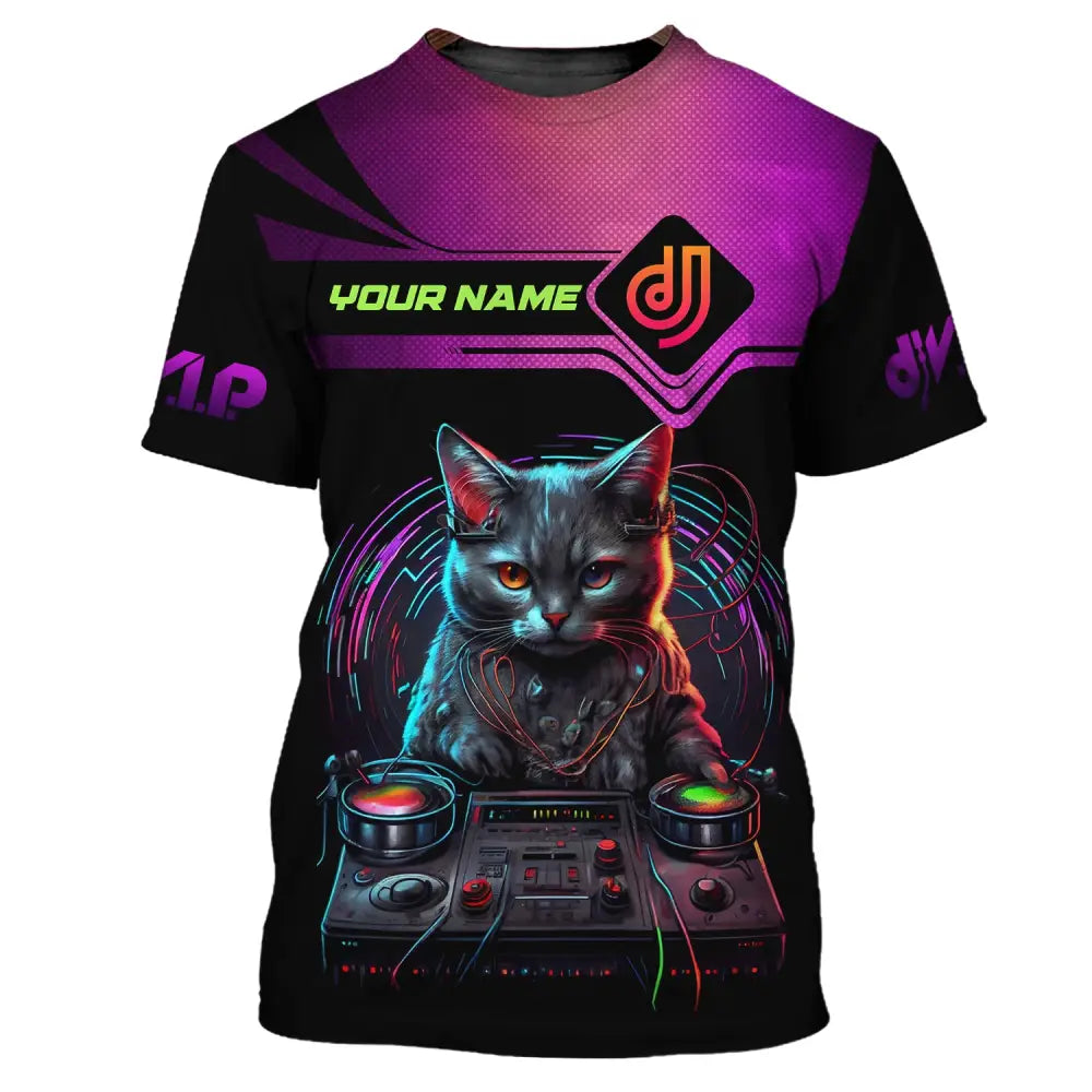 Unisex Shirt Custom Name Disc Jockey T-Shirt Dj Cat Gift For / S