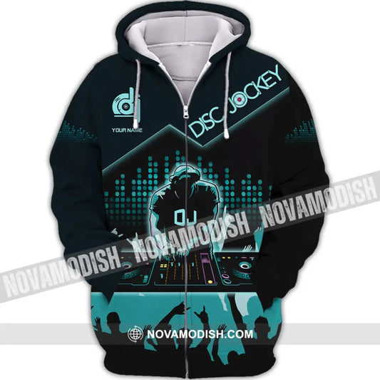 Unisex Shirt Custom Name Disc Jockey T-Shirt Dj Gift For Zipper Hoodie / S
