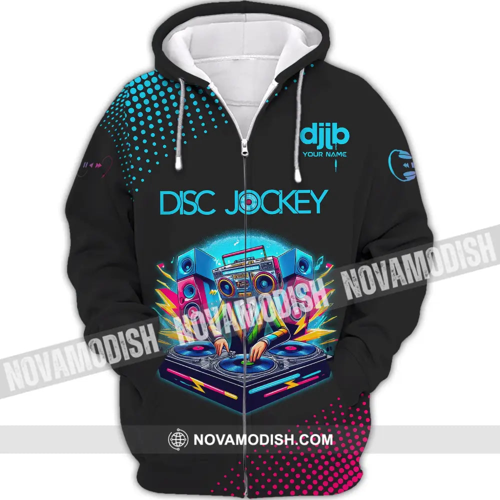 Unisex Shirt Custom Name Disc Jockey T-Shirt Dj Music Lover Gift Zipper Hoodie / S