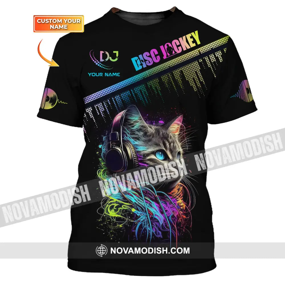 Unisex Shirt Custom Name Disc Jockey T-Shirt Music Lover Dj Cat Gift For