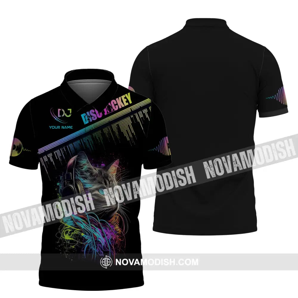 Unisex Shirt Custom Name Disc Jockey T-Shirt Music Lover Dj Cat Gift For Polo / S