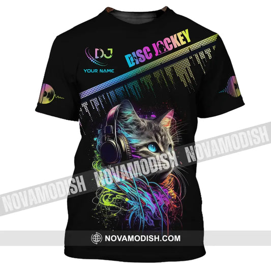 Unisex Shirt Custom Name Disc Jockey T-Shirt Music Lover Dj Cat Gift For / S
