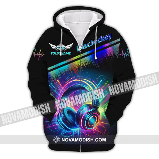 Unisex Shirt Custom Name Disc Jockey T-Shirt Music Lover Dj Zipper Hoodie / S