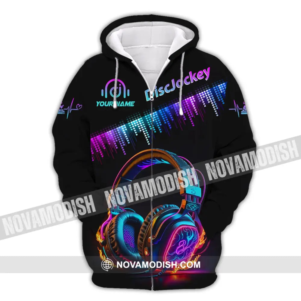 Unisex Shirt Custom Name Disc Jockey T-Shirt Music Lover Gift Dj Hoodie Zipper / S