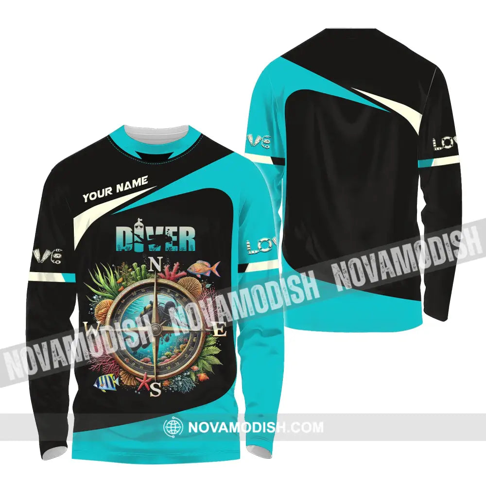 Unisex Shirt Custom Name Diver Diving Lover Apparel Gift For Divers Long Sleeve / S T-Shirt