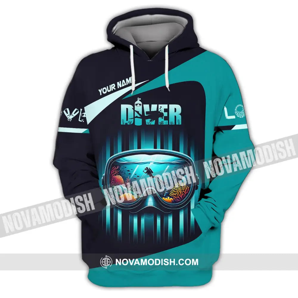 Unisex Shirt Custom Name Diver Hoodie Polo Long Sleeve Gift For Diving Lover / S T-Shirt