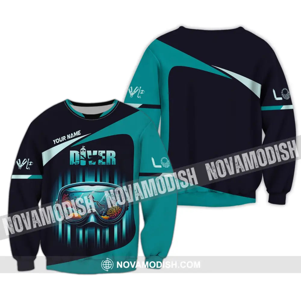 Unisex Shirt Custom Name Diver Hoodie Polo Long Sleeve Gift For Diving Lover / S T-Shirt