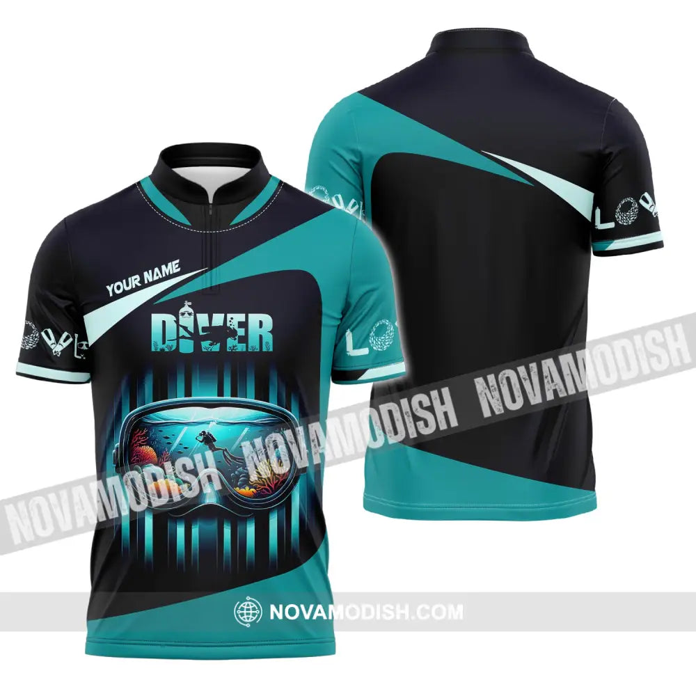 Unisex Shirt Custom Name Diver Hoodie Polo Long Sleeve Gift For Diving Lover Zipper / S T-Shirt