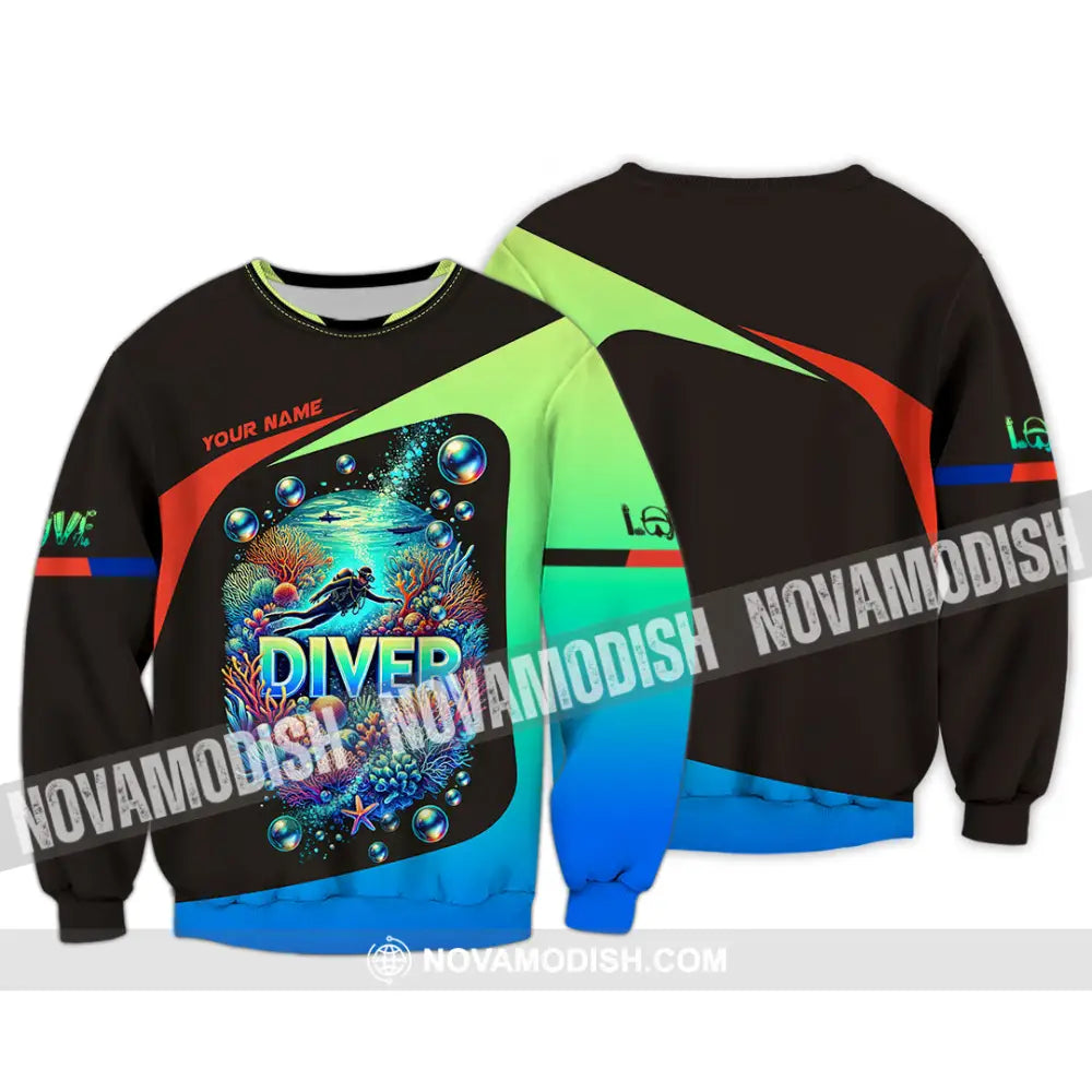 Unisex Shirt Custom Name Diving Diver Gift Long Sleeve / S T-Shirt