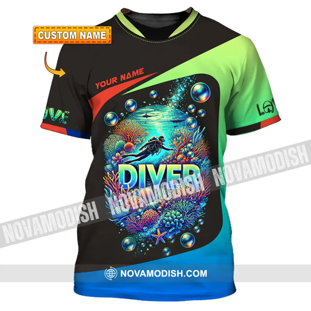 Unisex Shirt Custom Name Diving Diver Gift T-Shirt