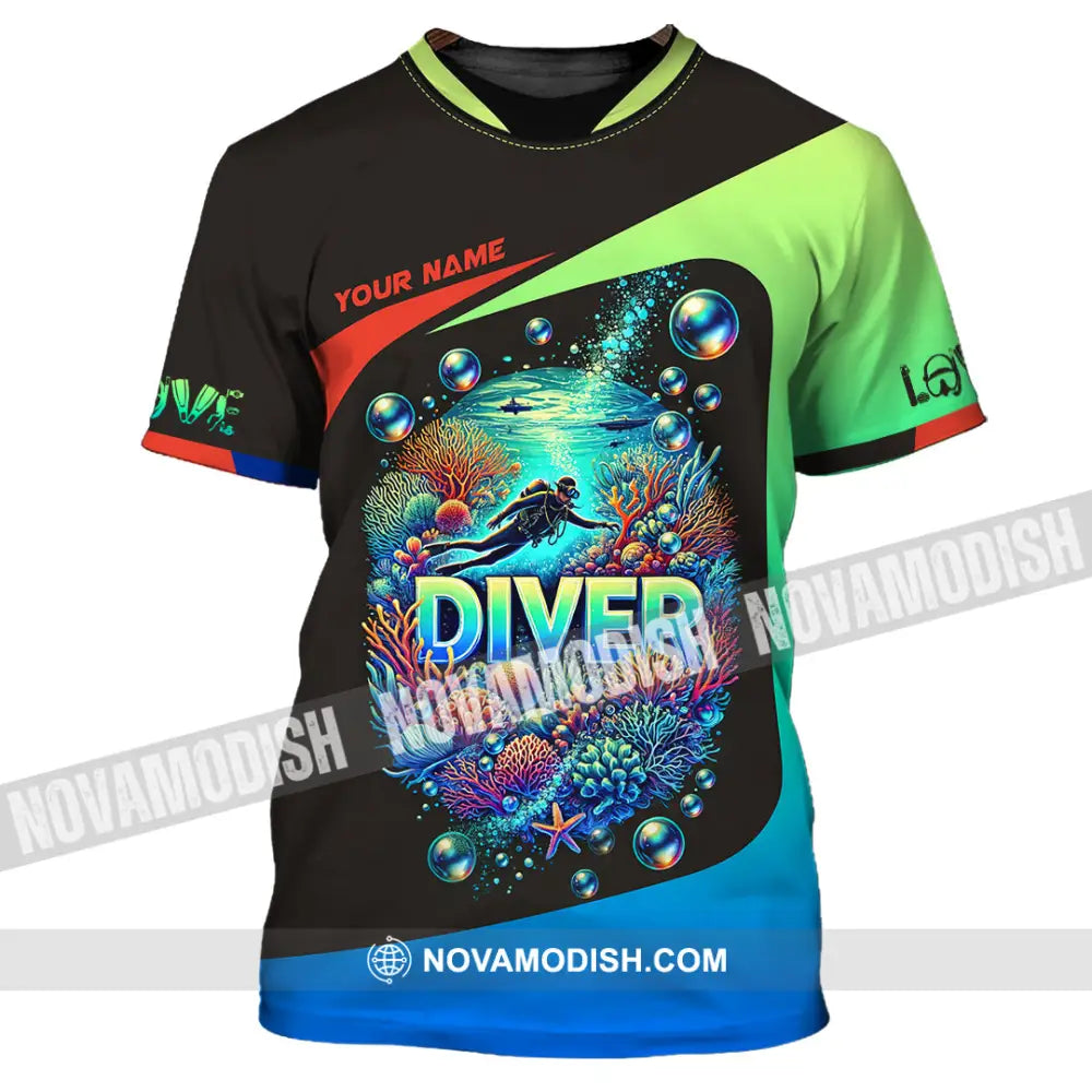 Unisex Shirt Custom Name Diving Diver Gift T-Shirt / S T-Shirt