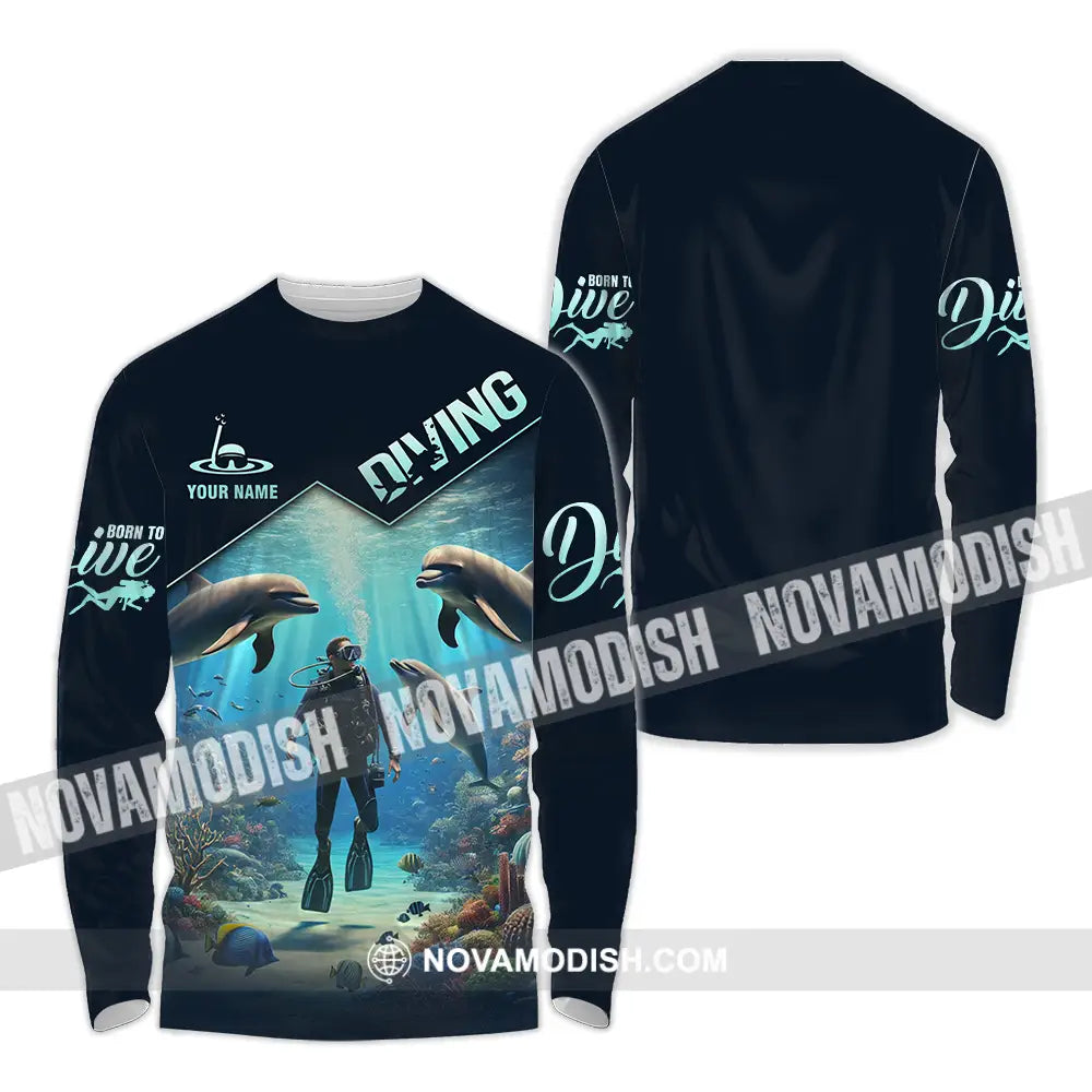 Unisex Shirt - Custom Name Diving Long Sleeve / S T-Shirt