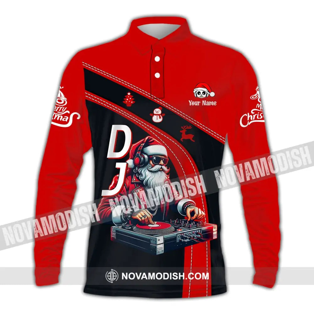 Unisex Shirt - Custom Name Dj Santa Long Sleeve Polo / S T-Shirt