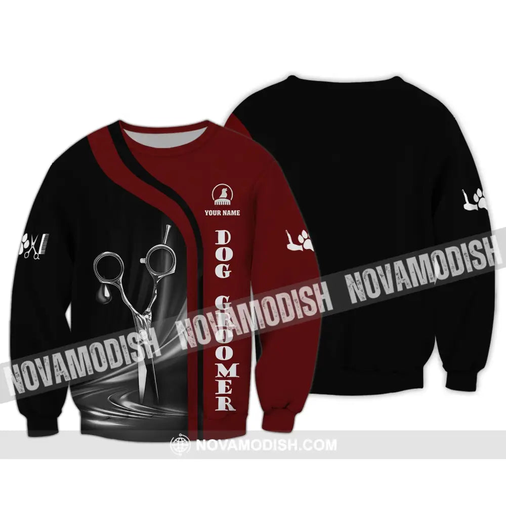 Unisex Shirt - Custom Name Shirt - Dog Groomer Black And Red Name Shirt Long Sleeve / S T-shirt
