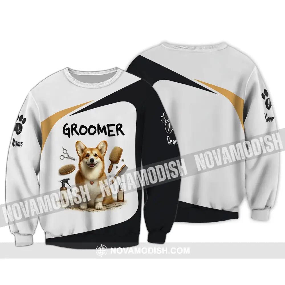 Unisex Shirt Custom Name Dog Groomer Grooming T-Shirt Groomers For Long Sleeve / S