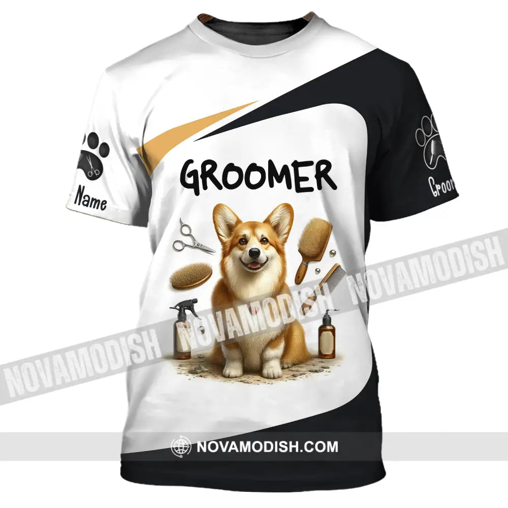 Unisex Shirt Custom Name Dog Groomer Grooming T-Shirt Groomers For / S