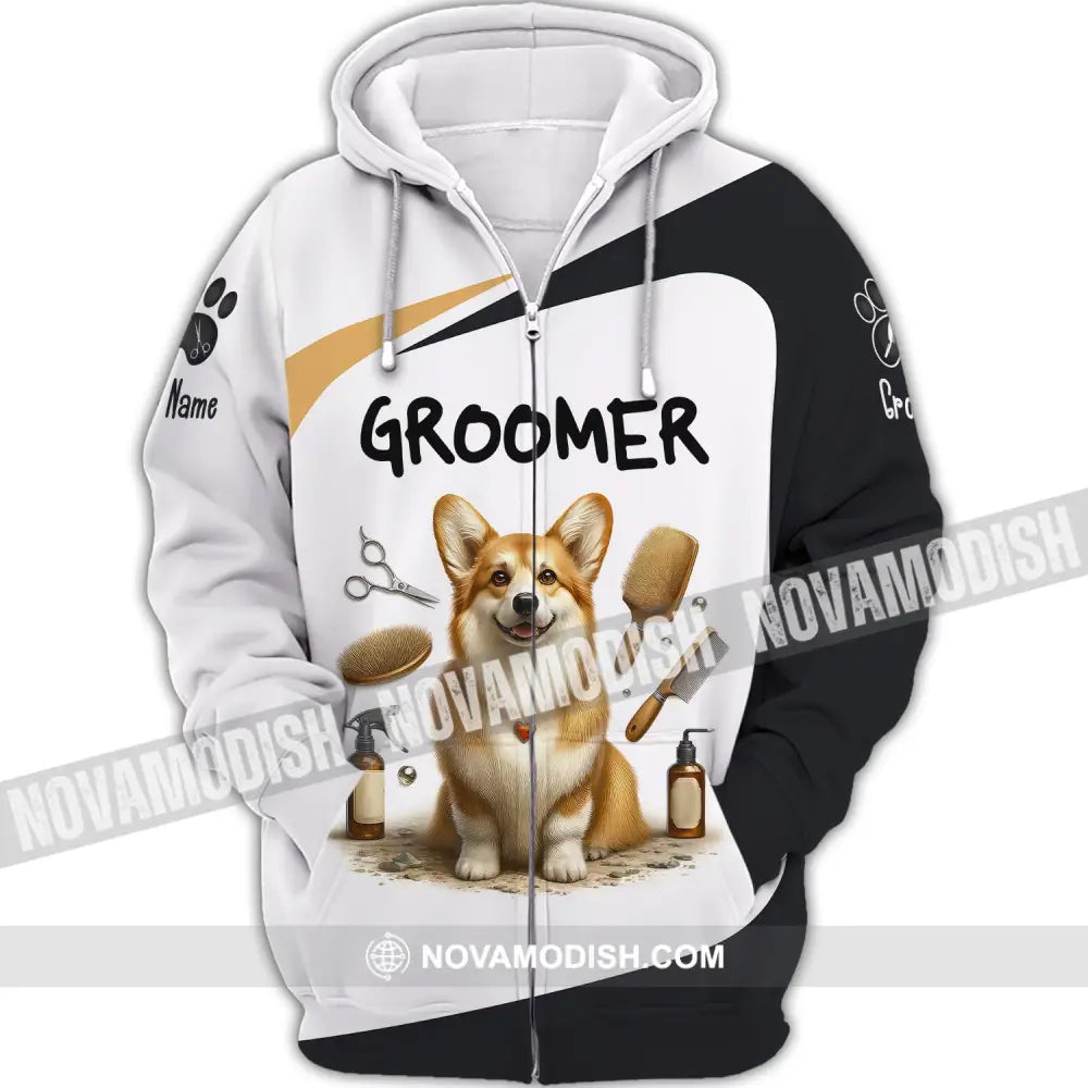 Unisex Shirt Custom Name Dog Groomer Grooming T-Shirt Groomers For Zipper Hoodie / S