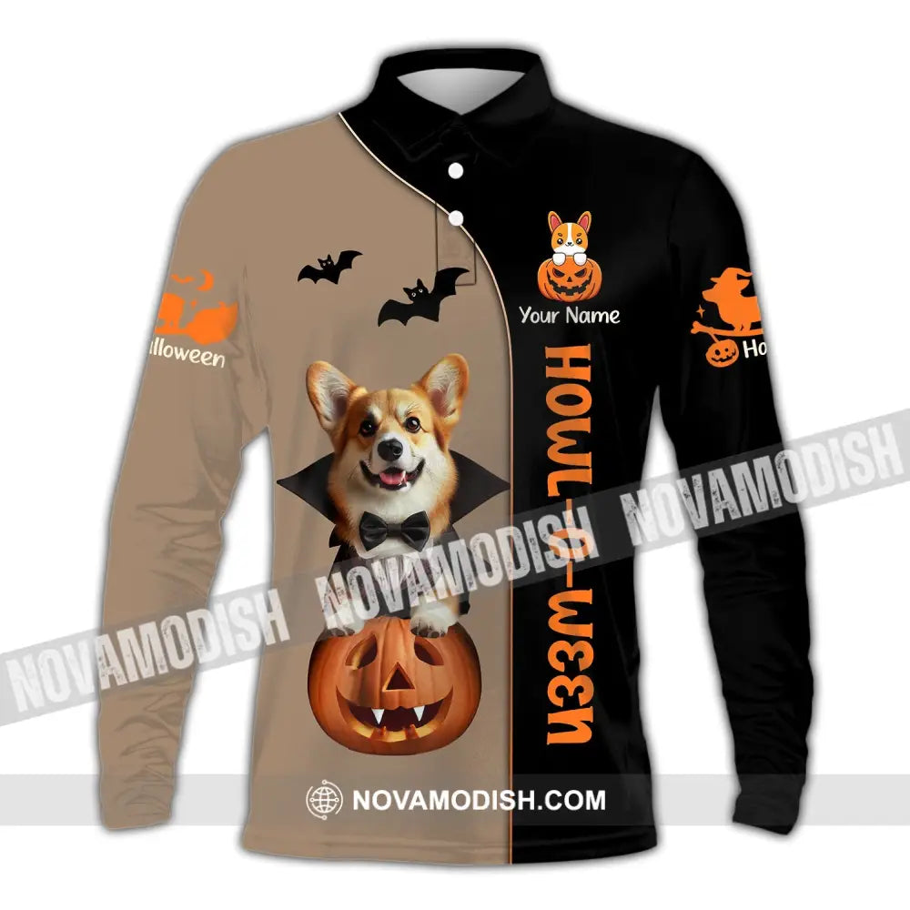 Unisex Shirt Custom Name Dog Halloween Pet T-Shirt Gift For Lover Long Sleeve Polo / S T-Shirt