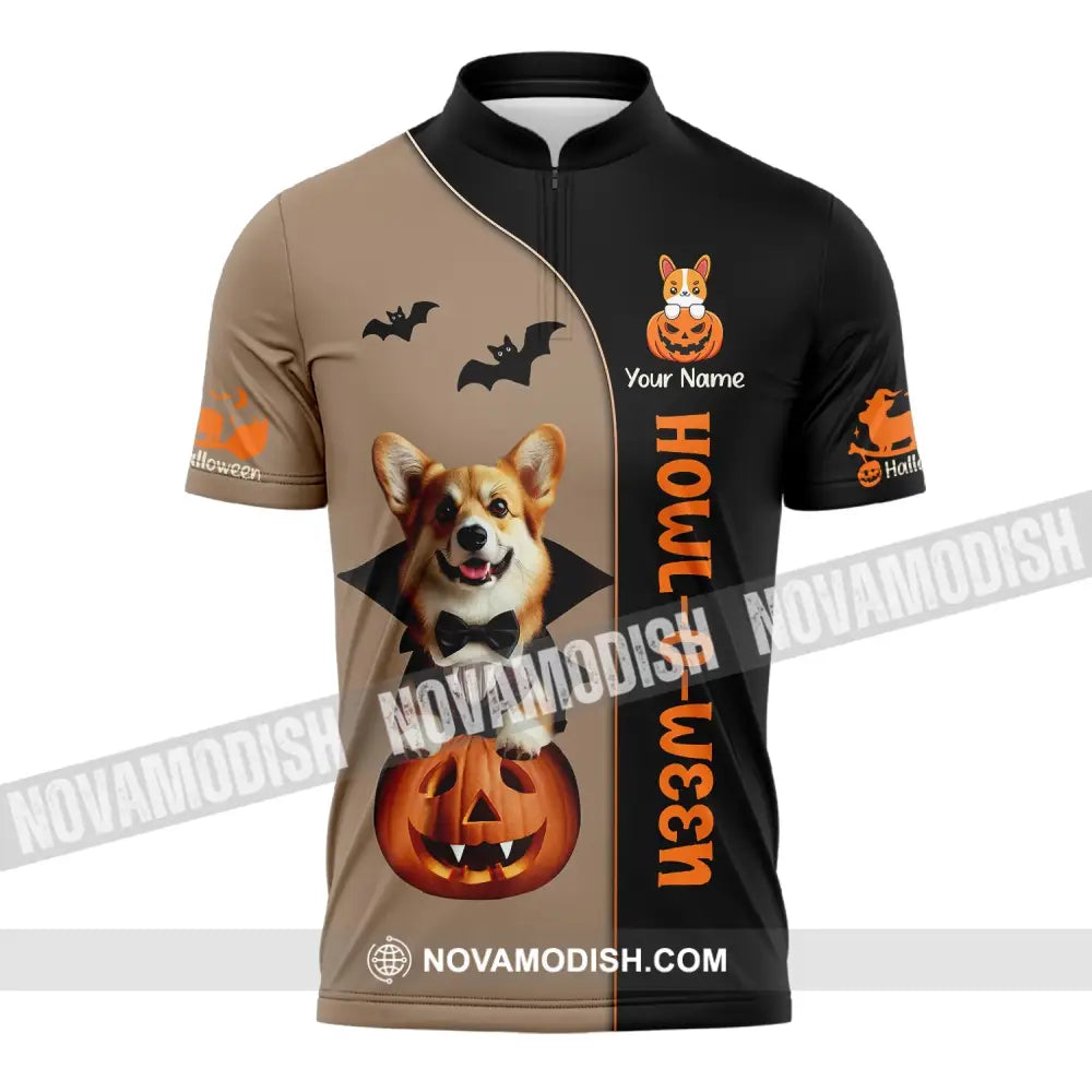 Unisex Shirt Custom Name Dog Halloween Pet T-Shirt Gift For Lover Zipper Polo / S T-Shirt