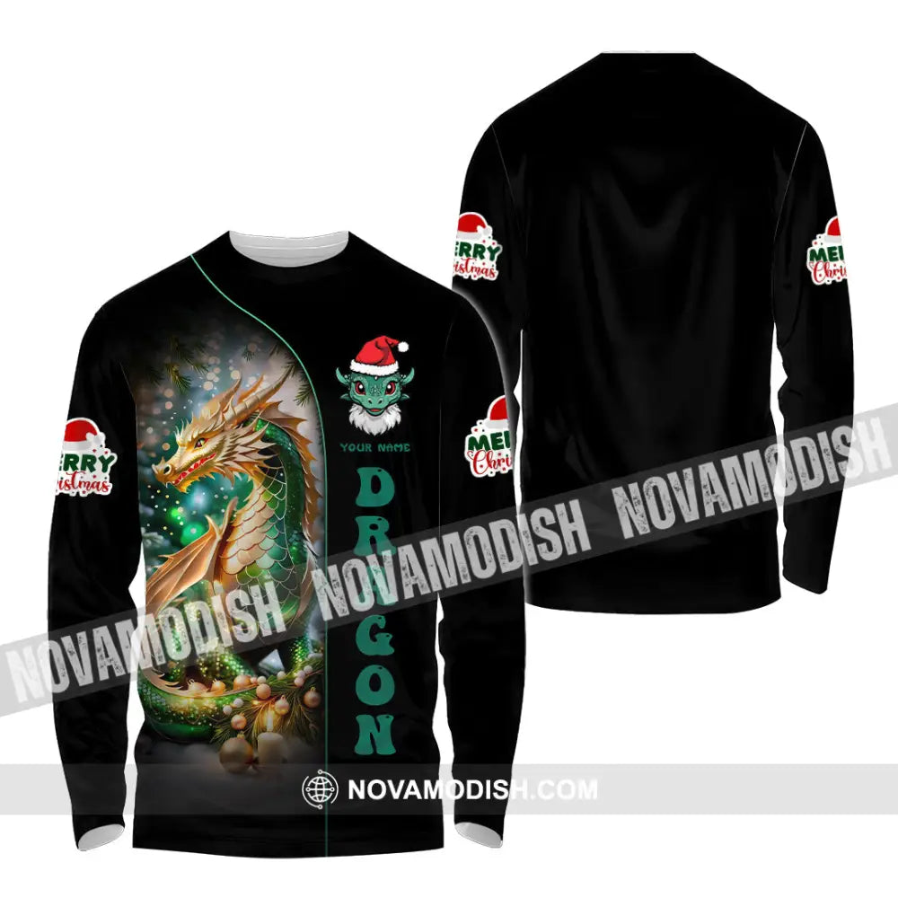 Unisex Shirt Custom Name Dragon Merry Christmas Gift Long Sleeve / S T-Shirt