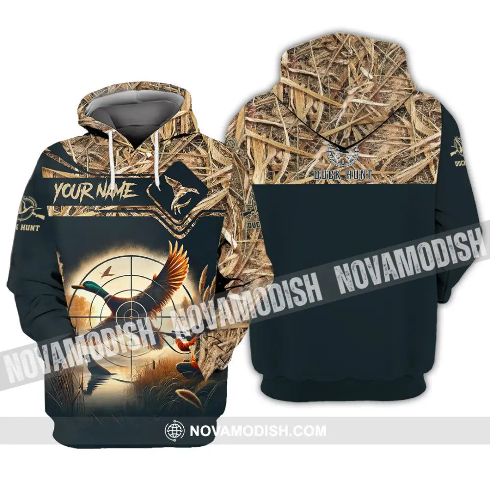 Unisex Shirt Custom Name Duck Hunter Hunting Polo Long Sleeve Animal T-Shirt Hoodie / S T-Shirt