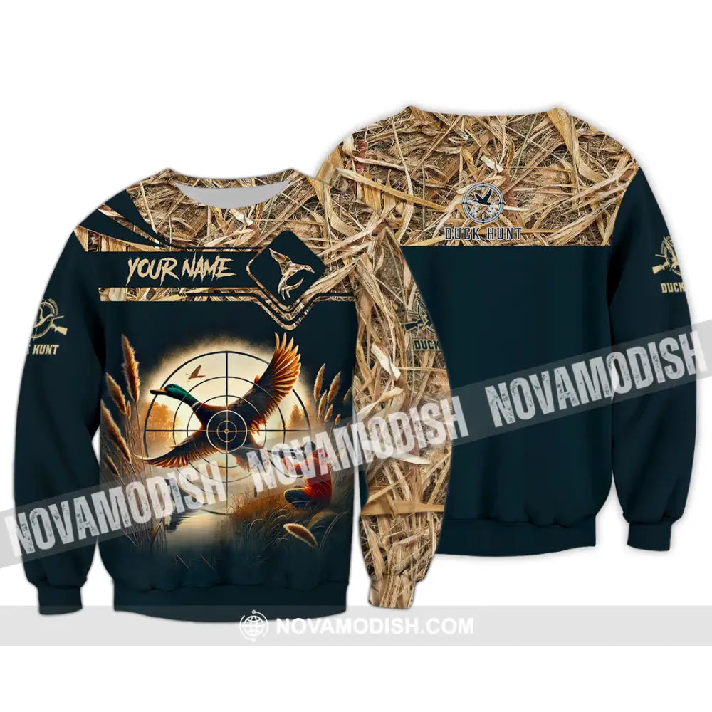 Unisex Shirt Custom Name Duck Hunter Hunting Polo Long Sleeve Animal T-Shirt / S T-Shirt