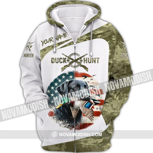 Unisex Shirt Custom Name Duck Hunting Polo Long Sleeve Gift For Hunters Zipper Hoodie / S T-Shirt