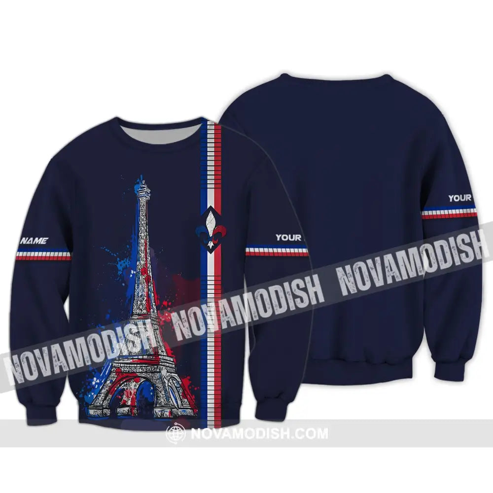 Unisex Shirt - Custom Name Shirt - Eiffel Tower France Color Shirt Long Sleeve / S T-shirt