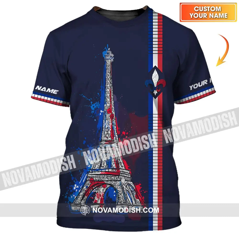 Unisex Shirt - Custom Name Shirt - Eiffel Tower France Color Shirt T-shirt